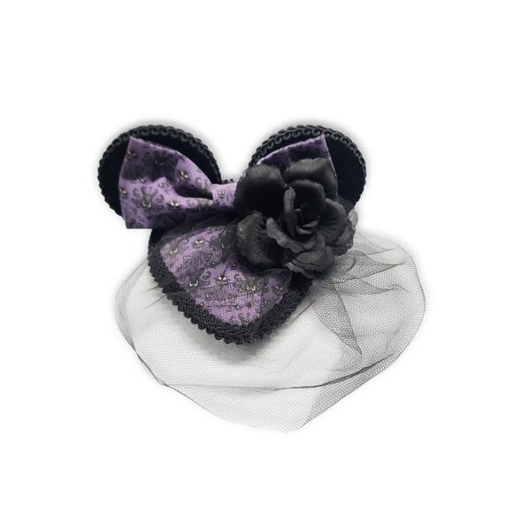 Disney Haunted Mansion Wallpaper Mouse Ear Fascinator Mini Hat w/ Black Veil - Picture 2 of 6
